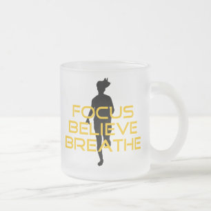 Focus Believe Breathe Yellow Running Fitness Frosted Glass Coffee Mug