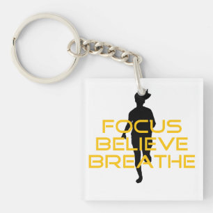 Focus Believe Breathe Yellow Running Fitness Key Ring
