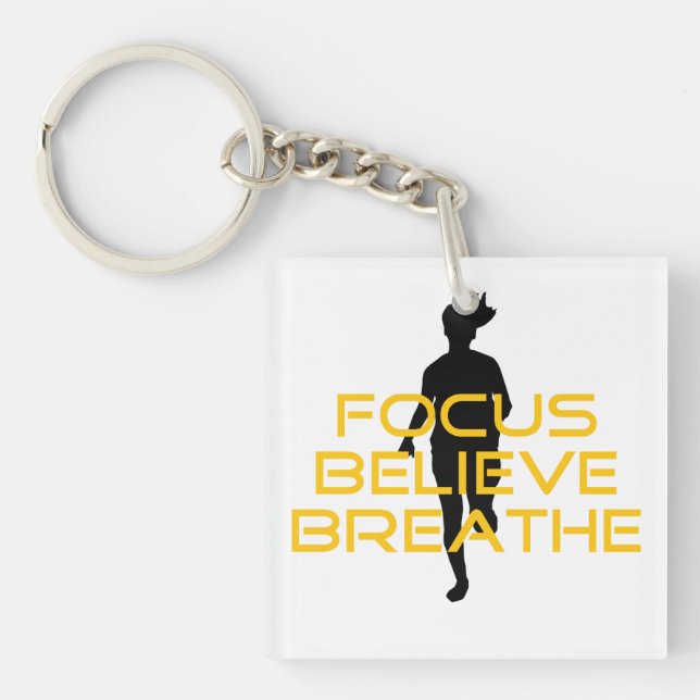 Focus Believe Breathe Yellow Running Fitness Key Ring (Front)