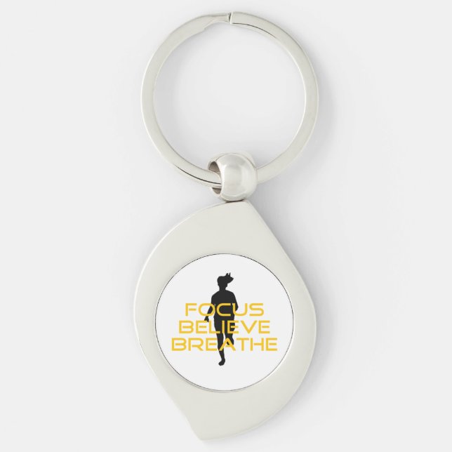 Focus Believe Breathe Yellow Running Fitness Key Ring (Front)
