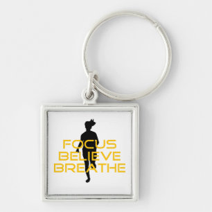 Focus Believe Breathe Yellow Running Fitness Key Ring