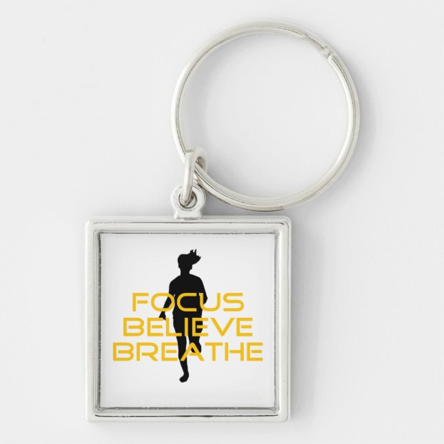 Focus Believe Breathe Yellow Running Fitness Key Ring (Front)