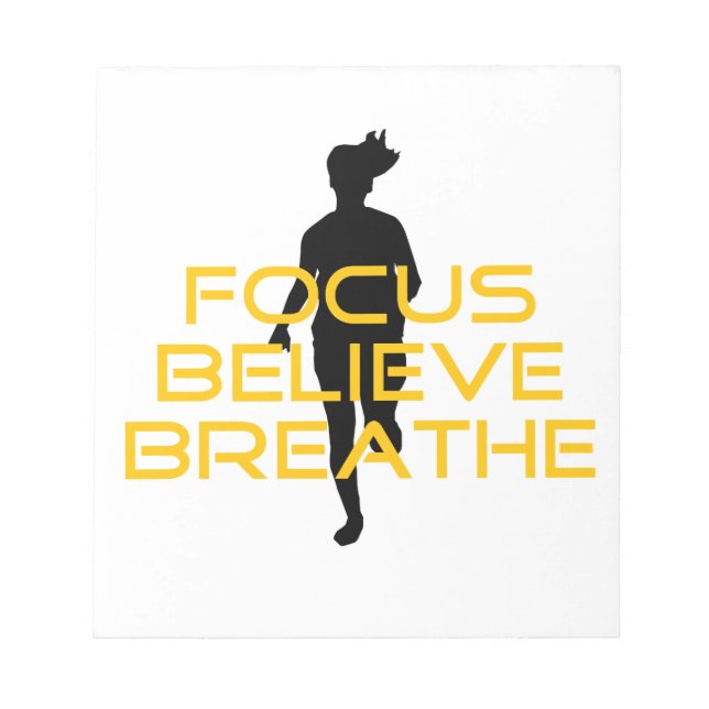 Focus Believe Breathe Yellow Running Fitness Notepad (Front)