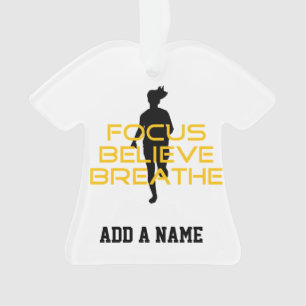 Focus Believe Breathe Yellow Running Fitness Ornament