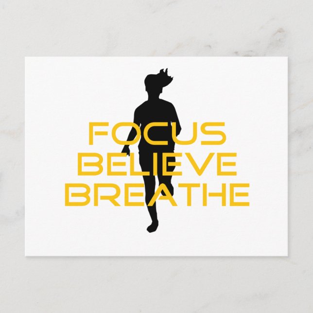 Focus Believe Breathe Yellow Running Fitness Postcard (Front)