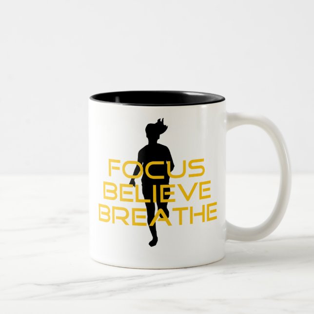 Focus Believe Breathe Yellow Running Fitness Two-Tone Coffee Mug (Right)