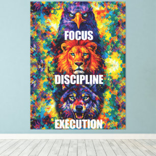 Focus Discipline Execution Eagle Lion Wolf Motivat Canvas Print