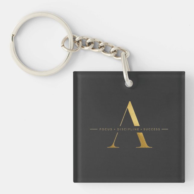 Focus Discipline Success Minimalist Gold Design Key Ring (Front)