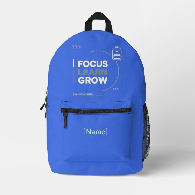 Focus Learn Grow / Motivation and Academic Success Printed Backpack (Front)