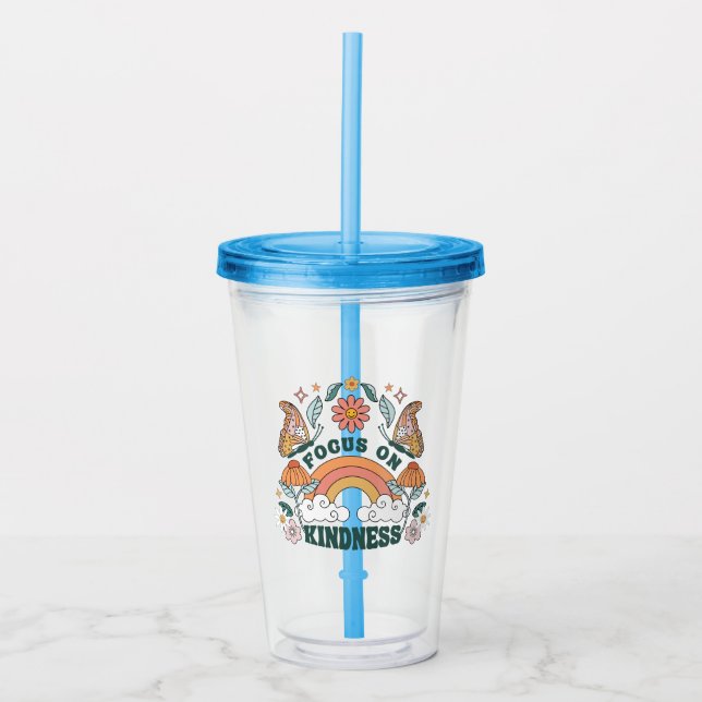 Focus on Kindness Groovy Graphic Acrylic Tumbler (Front)