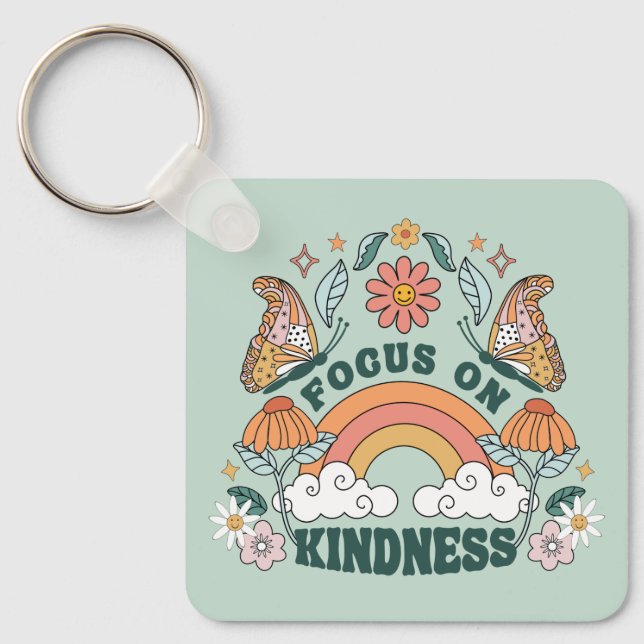 Focus on Kindness Groovy Graphic Key Ring (Front)