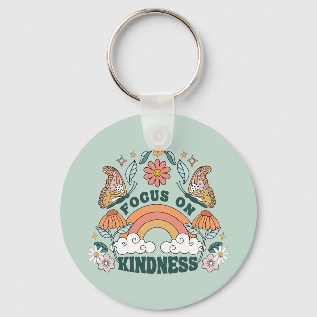 Focus on Kindness Groovy Graphic Key Ring (Front)