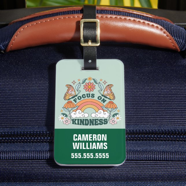 Focus on Kindness Groovy Graphic Luggage Tag (Front Insitu 2)