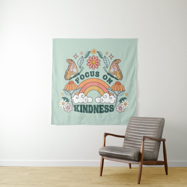 Focus on Kindness Groovy Graphic Tapestry (In Situ)