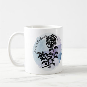 Focus on the Beauty Pen and Ink Rose on Blue Coffee Mug
