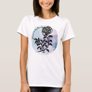 Focus on the Beauty Pen and Ink Rose on Blue T-Shirt