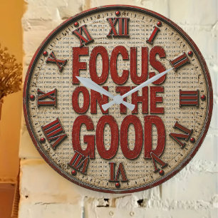 Focus on the Good Rustic Vintage Motivational Large Clock