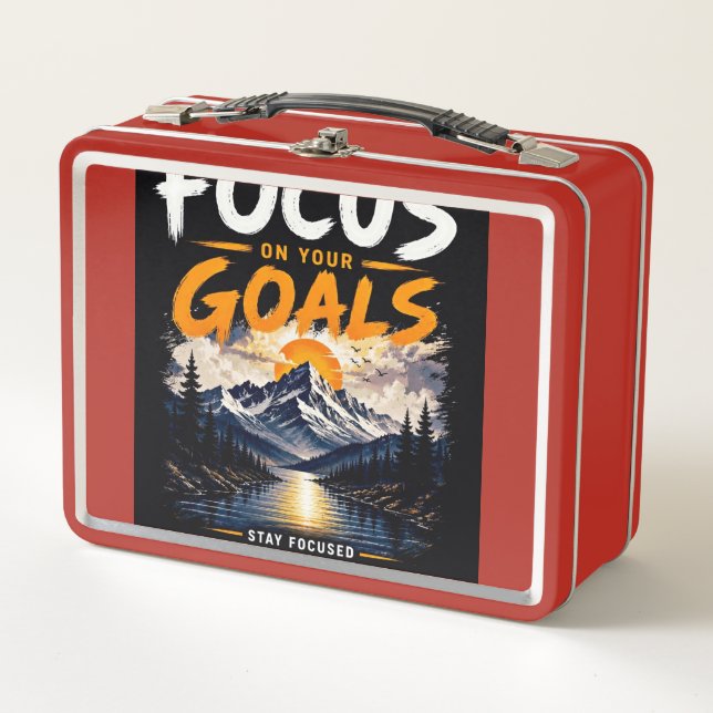 Focus On Your Goals Motivational Metal Lunch Box (Front)