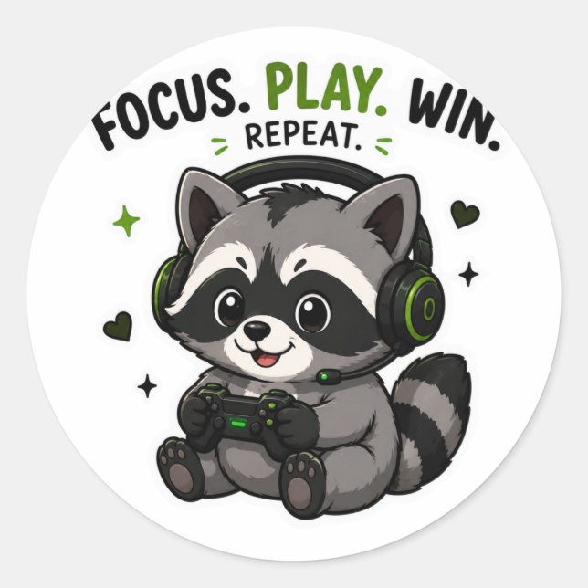 FOCUS PLAY WIN REPEAT GAMER RACCOON STICKER (Front)