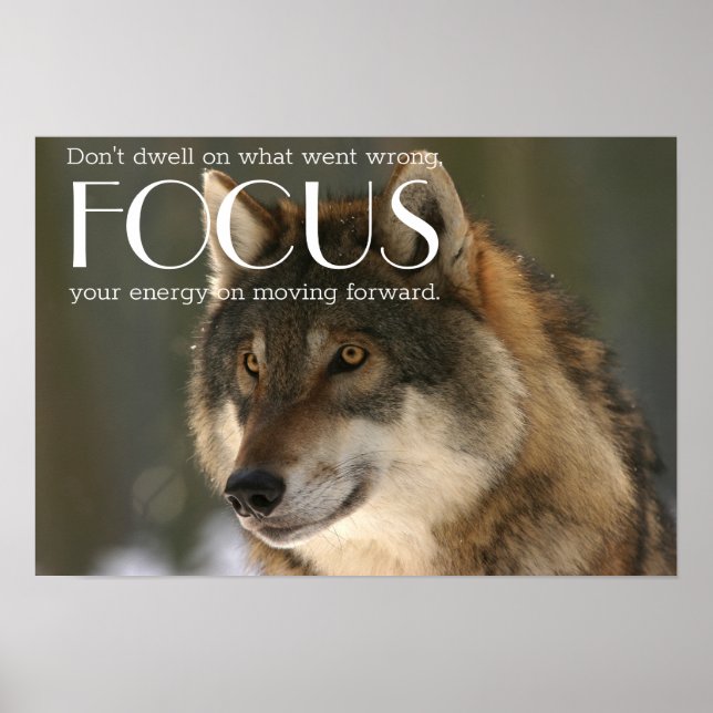 Focus Quote on Wolf Image Encouragement Poster (Front)