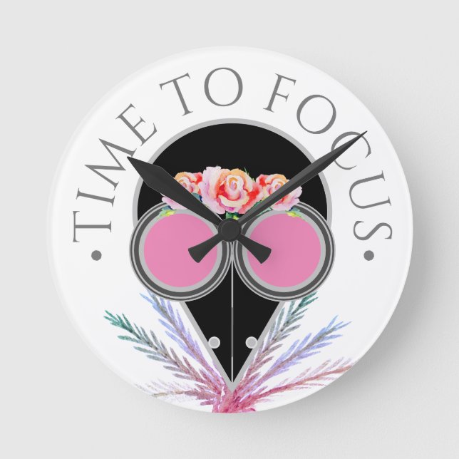 Focus Reminder Plague Doctor Pink Floral Mask Round Clock (Front)