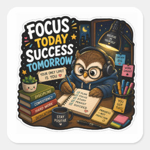 Focus Today, Success Tomorrow – Study Owl Sticker