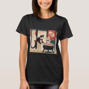 Focused Cat Grill Master – Ukiyo-e Style Roasted T-Shirt