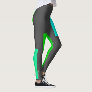 Focused Green Turquoise Blocks Abstract Leggings