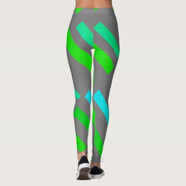Focused Green Turquoise Blocks Abstract Leggings (Back)