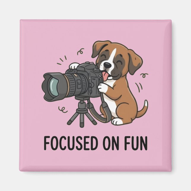 Focused on Fun Boxer Puppy Creative Hobby Pink Magnet (Front)