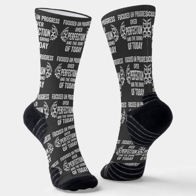 Focused on Progress Fitness Motivation Gym Tee Socks (Angled)