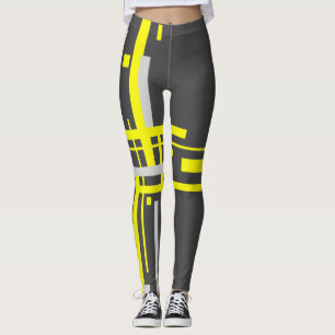 Focused Yellow Blocks Abstract Art Leggings