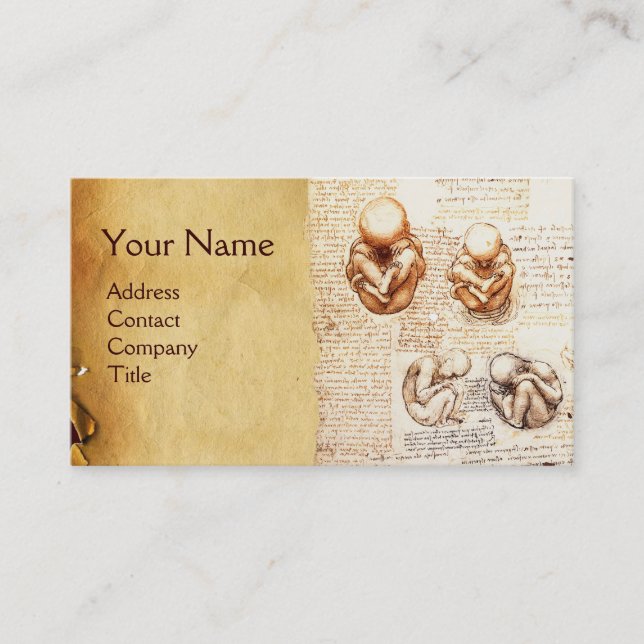 Foetus in the Womb,Ob-Gyn Doctor Parchment Monogra Business Card (Front)