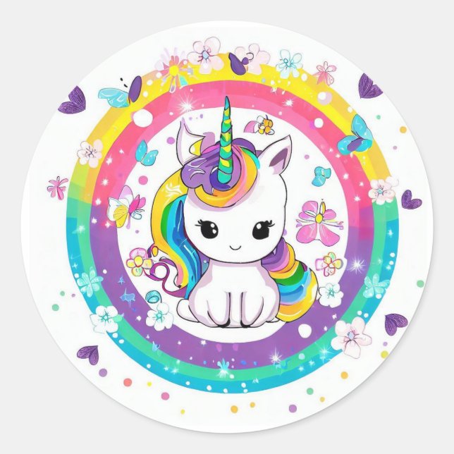 fofo unicorn classic round sticker (Front)