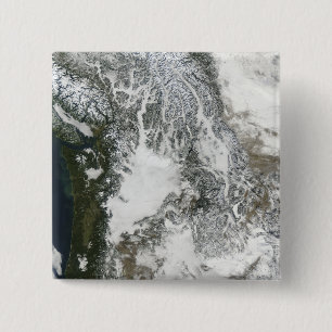 Fog and snow in the Pacific Northwest (true col 15 Cm Square Badge