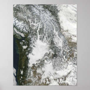 Fog and snow in the Pacific Northwest (true col Poster