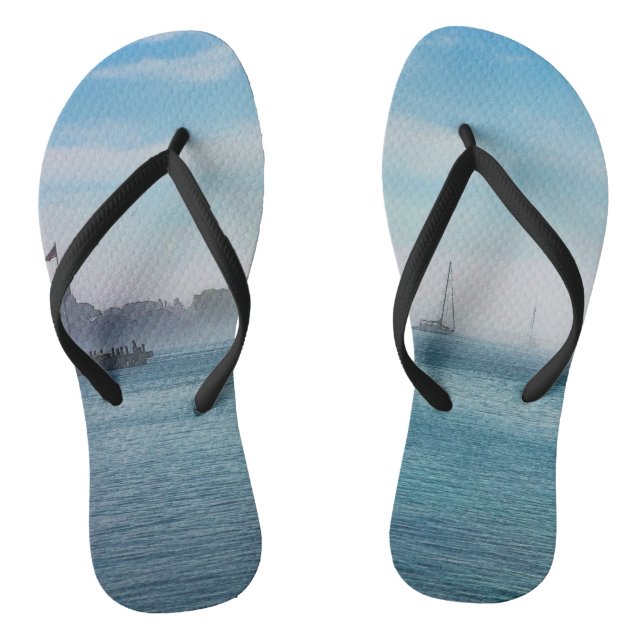 Fog At Mackinac Harbour Flip Flops (Footbed)