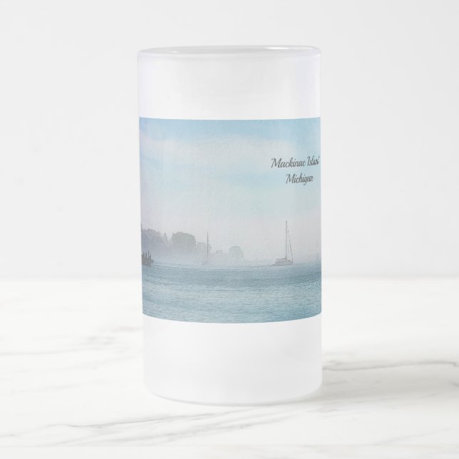 Fog At Mackinac Harbour Frosted Mug (Center)