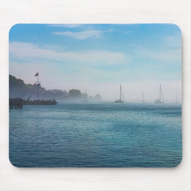 Fog At Mackinac Harbour Mouse Mat (Front)