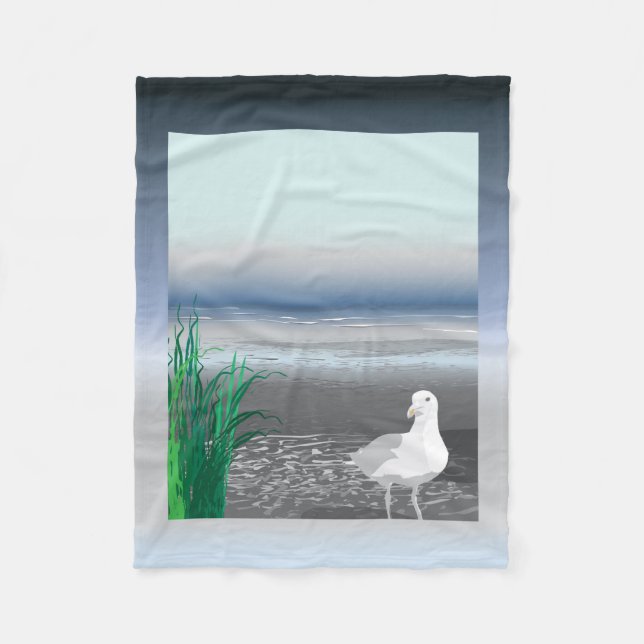 Fog Bank Seagull Fleece Blanket (Front)