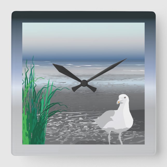 Fog Bank Seagull Square Wall Clock (Front)