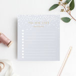 Fog | Confetti Dots Personalised To-Do List Notepad<br><div class="desc">Chic personalised notepad features "to do list" at the top with your name beneath, in dark antique gold lettering on a pastel dove grey background dotted with white confetti dots raining from the top. Keep track of all your important items with this lined to-do list note pad featuring 10 checkboxes....</div>