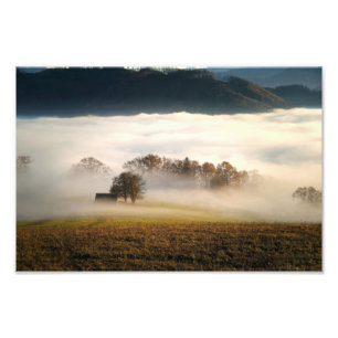Fog Covered Shack in the Meadow Photo Print