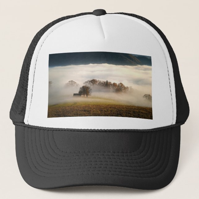 Fog Covered Shack in the Meadow Trucker Hat (Front)