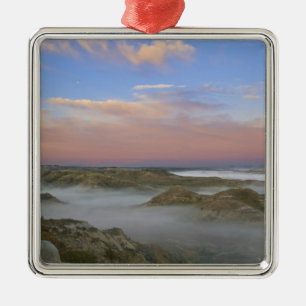 Fog from the Little Missouri River hangs in the Metal Tree Decoration