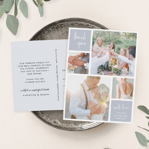 Fog Grey Collage Wedding Photo Thank You Postcard