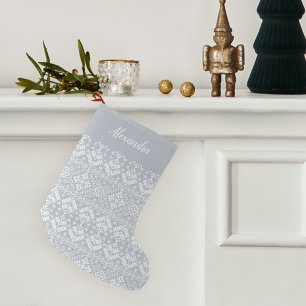 Fog Grey Nordic Sweater Pattern Personalised Small Christmas Stocking