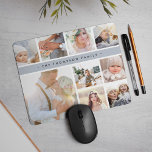 Fog Grey Stripe Photo Collage Mouse Mat<br><div class="desc">Chic photo collage mousepad displays nine favourite photos in a square format,  with your family name,  business name or choice of personalisation displayed on a thin band of fog grey.</div>