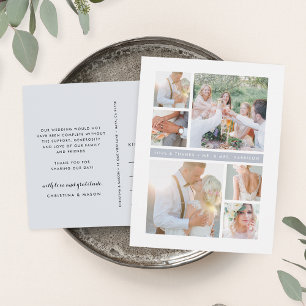 Fog Grey Stripe   Wedding Photo Collage Thank You Postcard