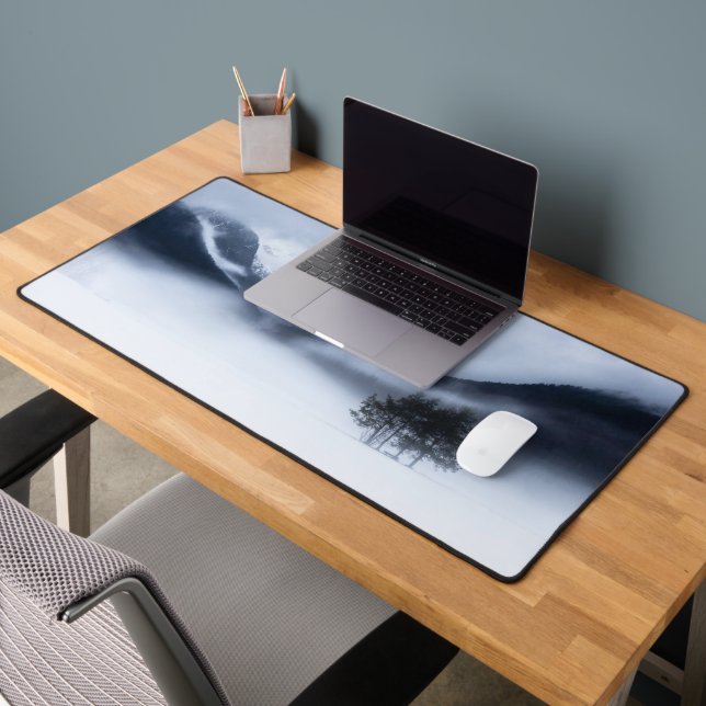 Fog, mountains and lonely tree in winter desk mat (Office 2)